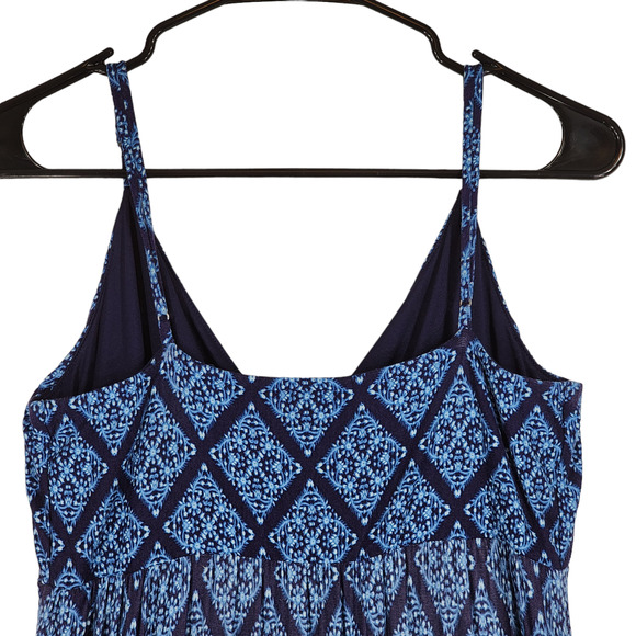 Loft Beach Maxi Dress S Women Blue Floral Diamond Argyle‎ Sleeveless Jersey Knit - Picture 6 of 11